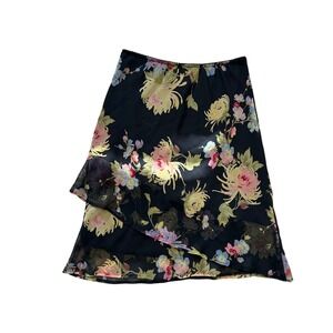 VTG‎ 90s Floral asymmetrical fairy midi skirt black multicolor L